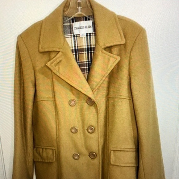 Charles Klein Tan Camel Double Breasted Wool Blend Mid Length Pea Coat - Picture 1 of 7